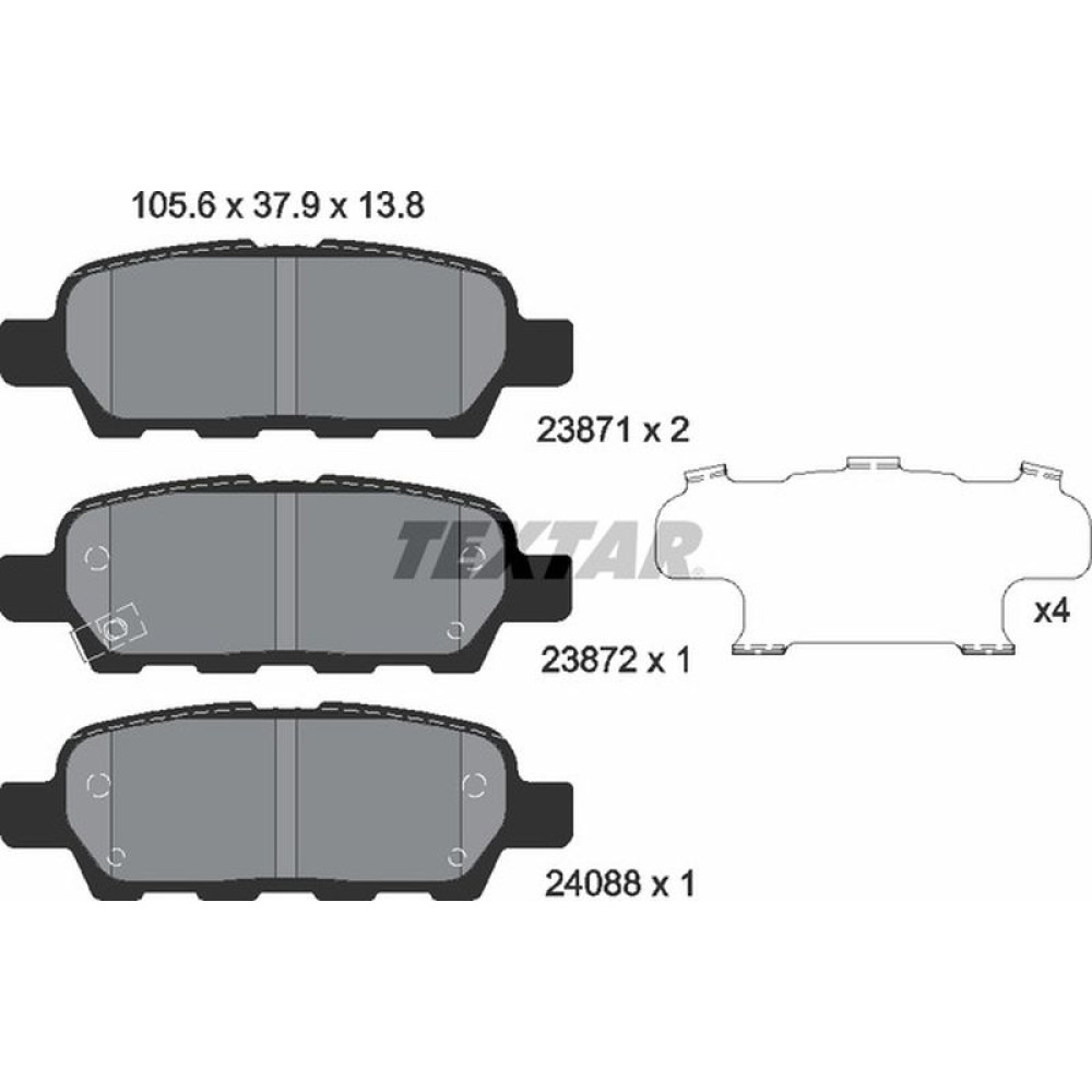 Колодки гальмівні задні Renault Koleos/Nissan Juke/Qashqai/X-Trail/Suzuki 08- Akebono - 2387101 TEXTAR