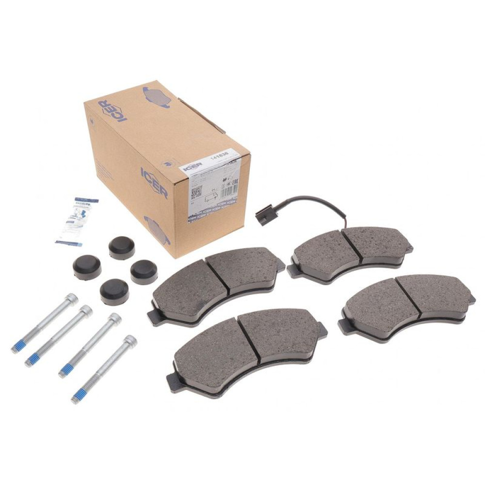 Колодки тормозные передние Citroen Jumper/Fiat Ducato/Peugeot Boxer 06- R16 +датчик 141836 ICER