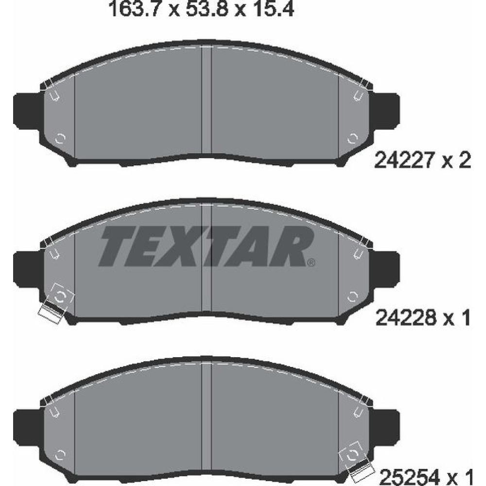 Колодки тормозные передние Nissan Leaf 10-14/Navara/Pathfinder 04- Tokico 163.7x53.8x15.4 - 2422704 TEXTAR