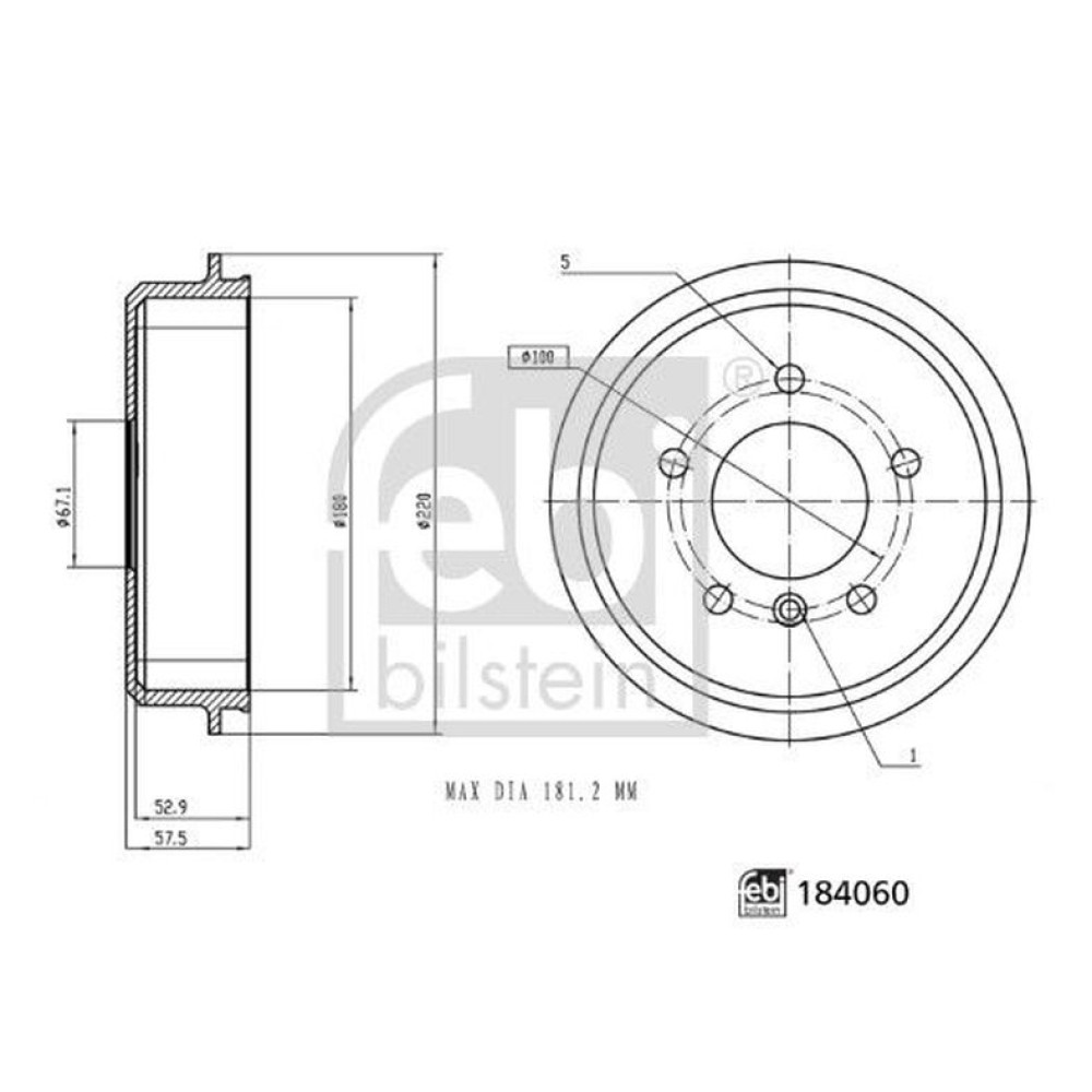 Барабан тормозной задний Mercedes A-class W168 97-04 - 184060 FEBI BILSTEIN