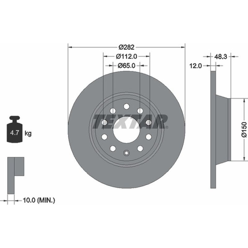 Диск гальмівний задній Audi A3/VW Golf/Passat 04-14 282x12 PRO - 92140803 TEXTAR