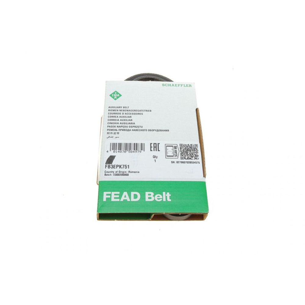 Ремень генератора Dacia Logan/Sandero/Renault Clio IV 1.2 16V 06- FB 3EPK751 INA