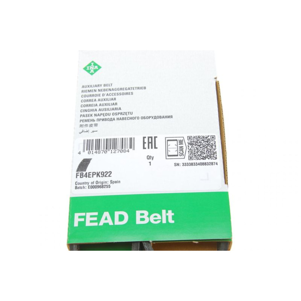 Ремень генератора Fiat Ducato/Peugeot Boxer 2.2JTD/HDi 06- FB 4EPK922 INA
