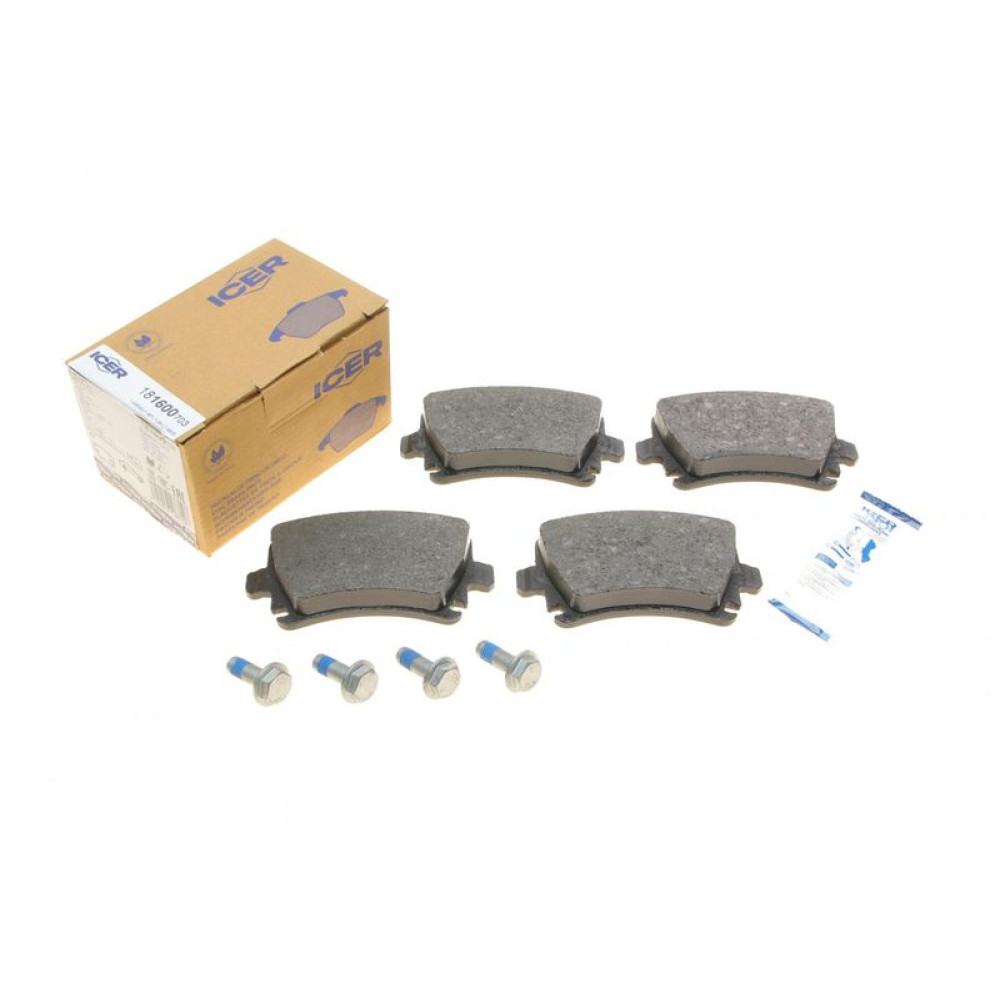 Колодки гальмівні задні Audi A3/A4/A6/VW Caddy/Touran 04-15/Golf/Passat/Skoda Octavia 03-/SuperB 181600-703 ICER
